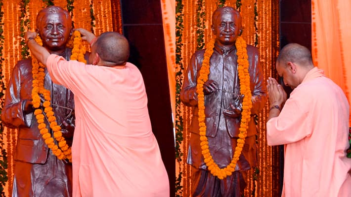 CM Yogi unveils Pt Deendayal Upadhyay statue in Barabanki on birth anniversary eve AKP