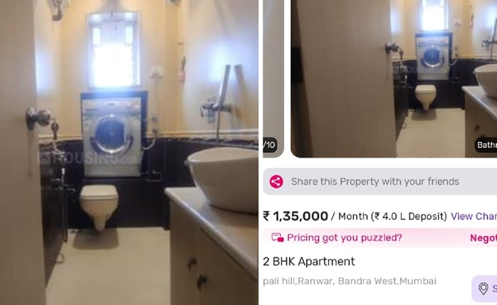 Mumbai flat with rs 1 34 lakh rent per month placed washing machine above toilet ckm