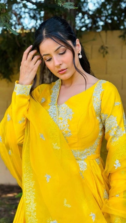 Yellow Silver Work Suit Design