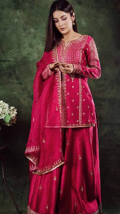 Golden Embroidered Sharara Suit