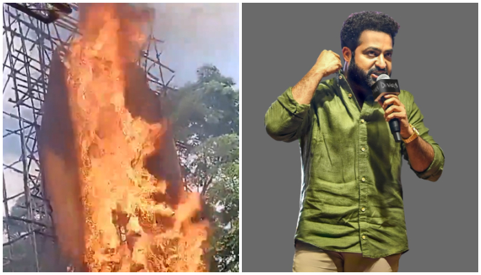 Fans set Jr NTR's cut-out on fire at Hyderabad theatre during Devara screening [WATCH] RTM