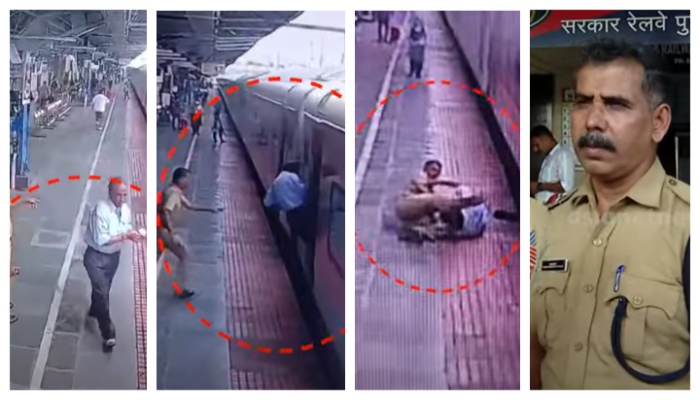 Officer bravely rescues passenger who fell from train to platform video