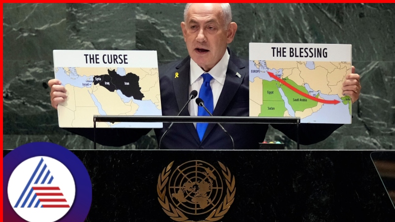 Israel PM Netanyahu holds 2 maps at UN shows India as Blessing and Iran as Curse rav