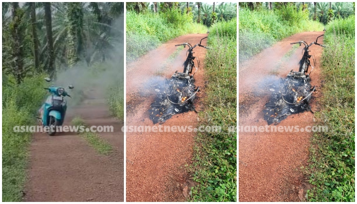 Scooter catches fire while driving in kollam 