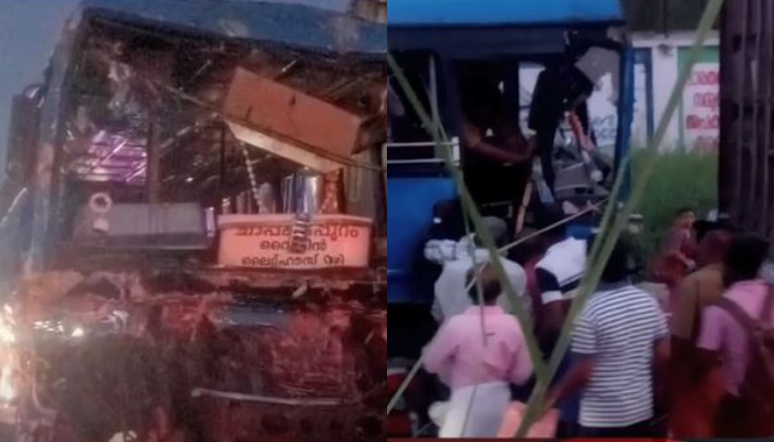 Several passengers injured in vehicle collision near Vallarpadam container terminal private bus lost brake 