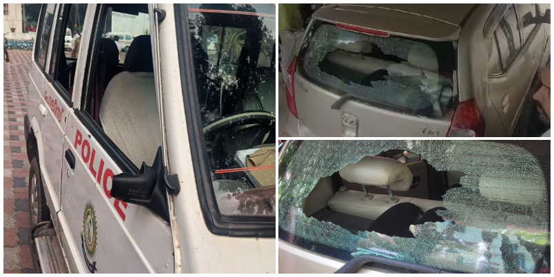 Unknown people attack on vehicles in Alappuzha including police jeep