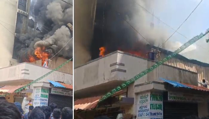 Fire razes Sofa shop on Bannerghatta road Bengaluru Rescue ops underway vkp