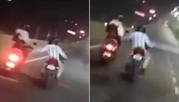 woman in scooter harassed by biker in uttar pradesh  