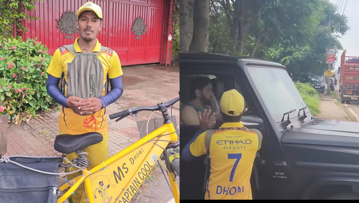 watch video fan covered 1200km to meet ms dhoni