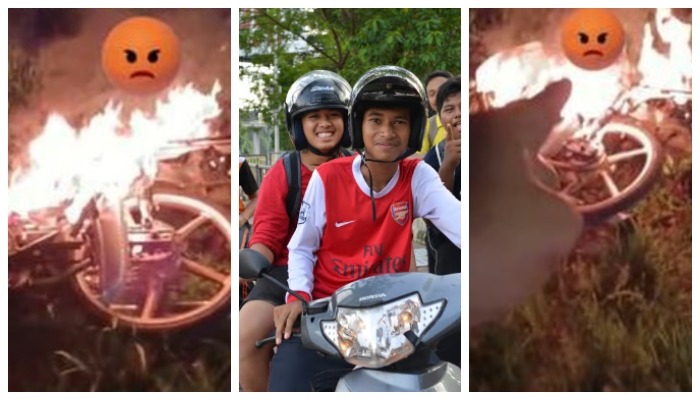 father burning his son's bike has gone viral on social media