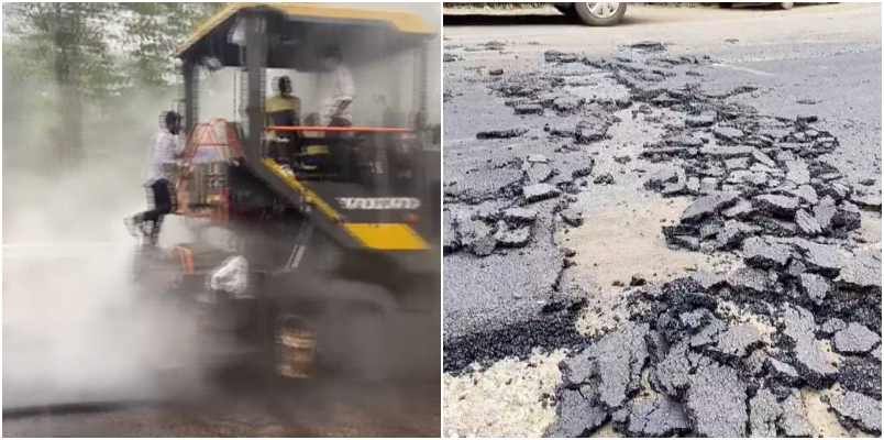 Kerala road collapsed within hours After the tarring locals protest strongly in idukki