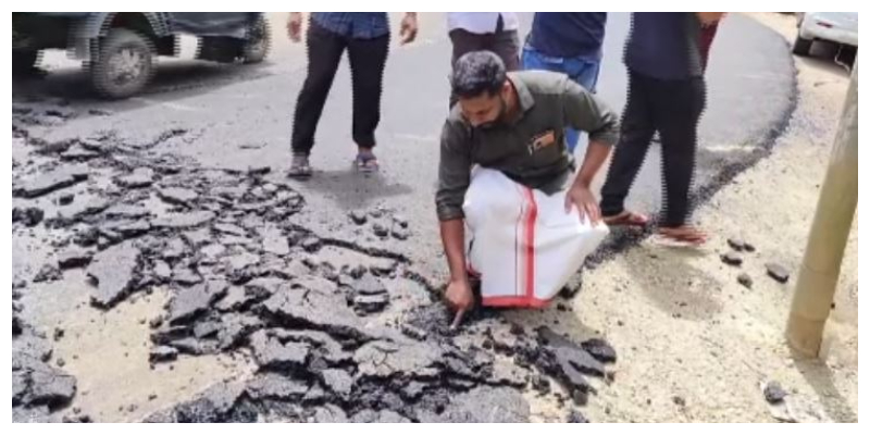 Road collapsed after tarring in Idukki