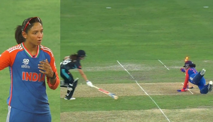 India Captain Harmanpreet Kaur argues with umpires on controversial run out decision of Amelia Kerr in Women's T20 WC