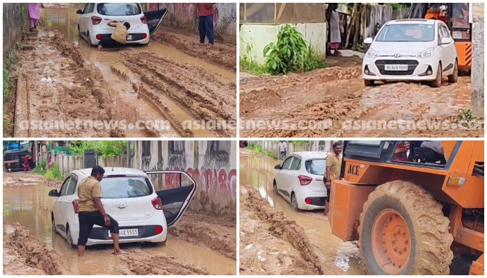 lady with children were stuck in the mud covered car for 2 hours, car was lifted by a crane