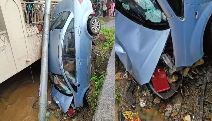 car overturned into a stream at Thamarassery in Kozhikode district