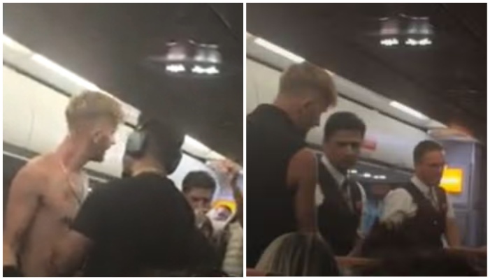 man intoxicated inside flight and started brawl with others removing cloths caption warned through intercom