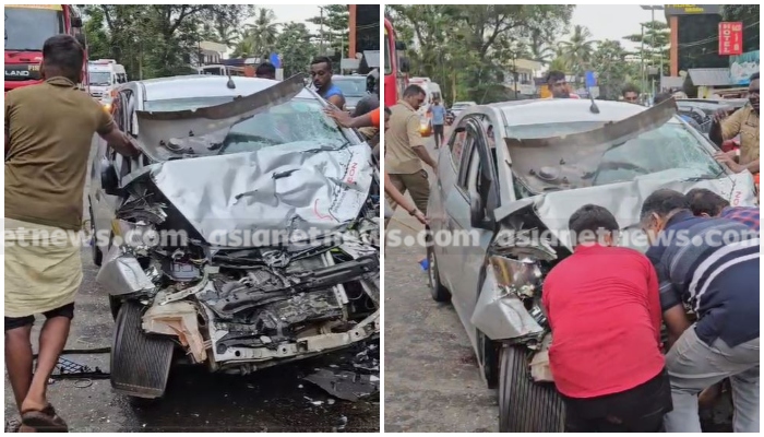 grand father and child dies after car hit on tourist bus in MC road kochi accident