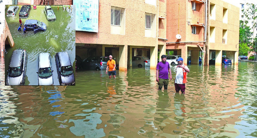 Bengaluru rains Yelahanka apartment surrounded by water over 600 bikes submerged vkp