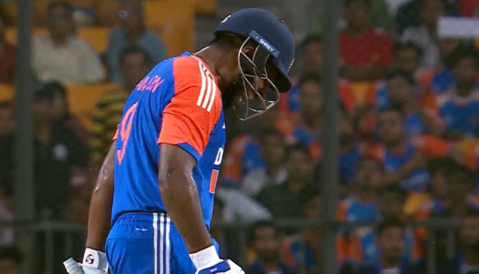 watch video sanju samson angry after he throws his wicket