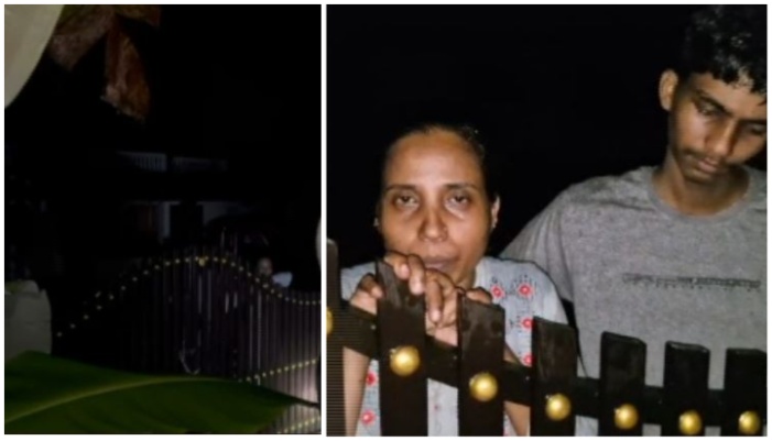 woman and son reportedly locked inside a gate while she visited the house of accused in investment fraud