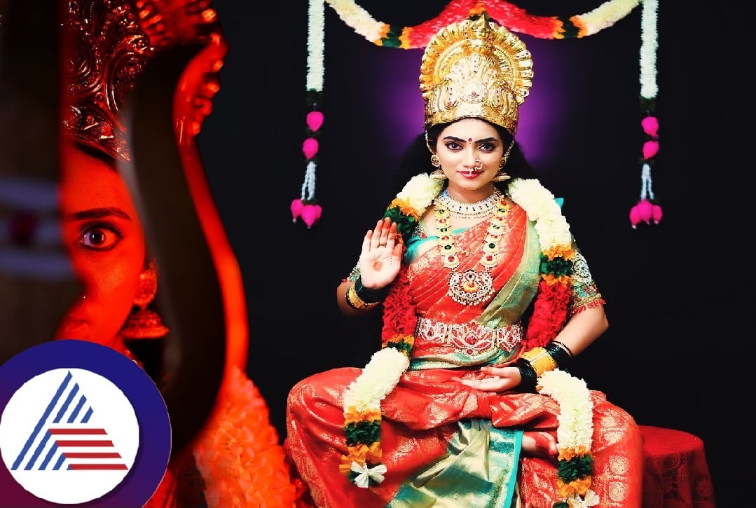 Amruthadhare actress Radha Bhagavati in Devi avatar pav