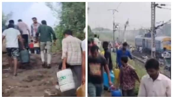 video of Hundreds of people gather to collect diesel when goods train derails goes viral