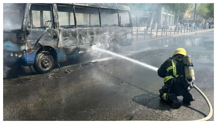 mini bus catches fire in riyadh 