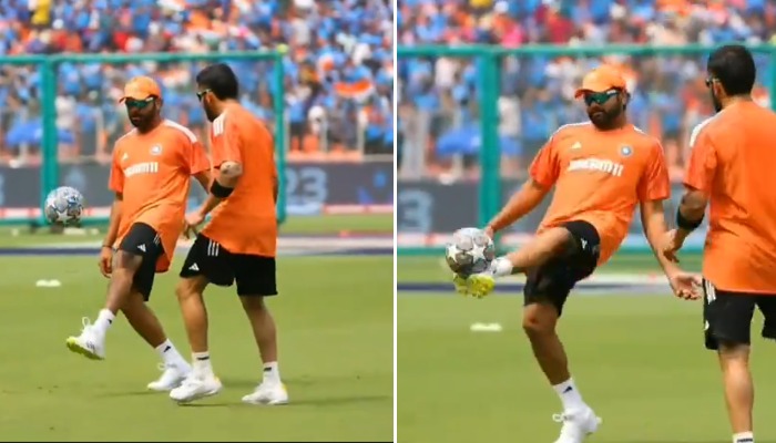 Ronaldo and Messi of cricket Rohit Sharma, Virat Kohli show off their football skills in viral video (WATCH) snt