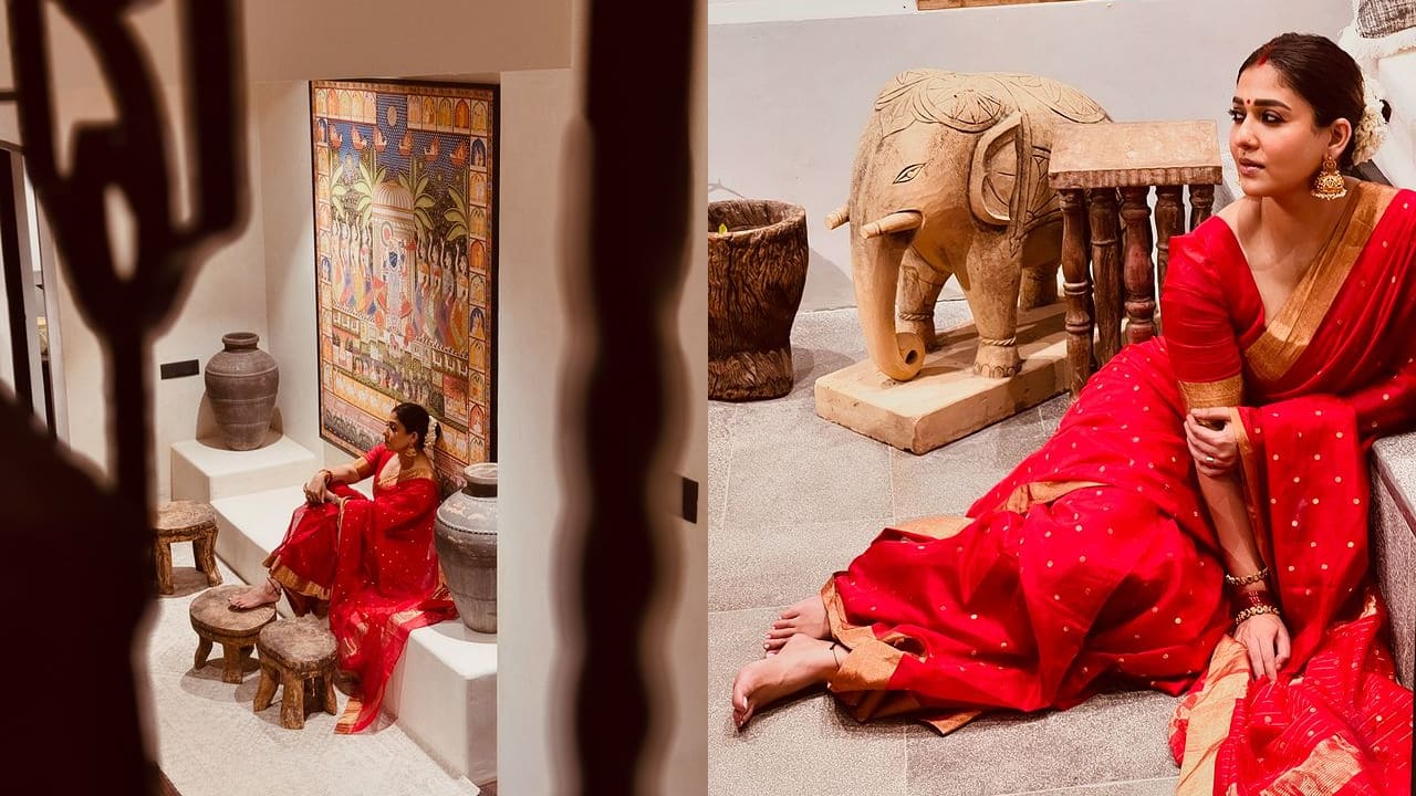 Nayanthara Ravishing Red Saree Photoshoot in her Poes Garden House Viral gan