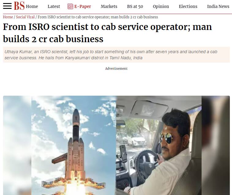 From ISRO scientist to cab service operator the story of Uthaya Kumar 