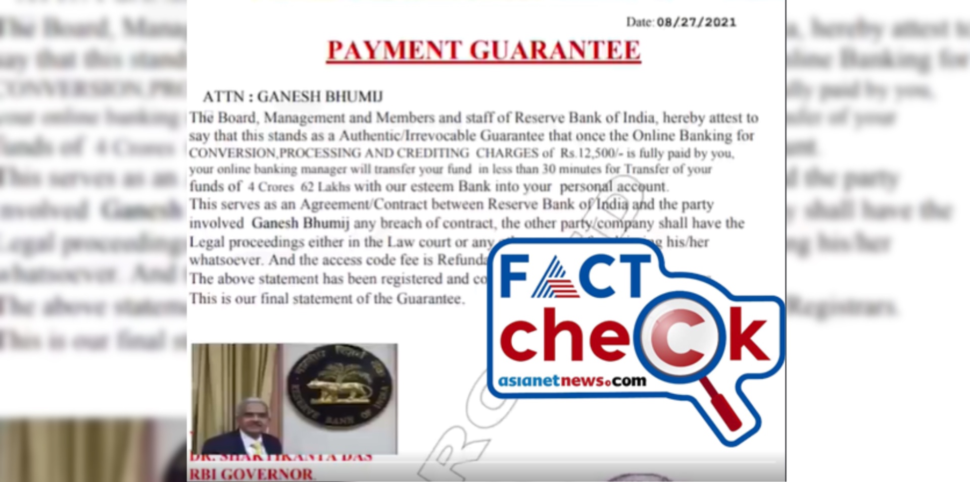 Fact Check Pay rs 12500 and get Rs 4 crores 62 lakhs in return is fake 