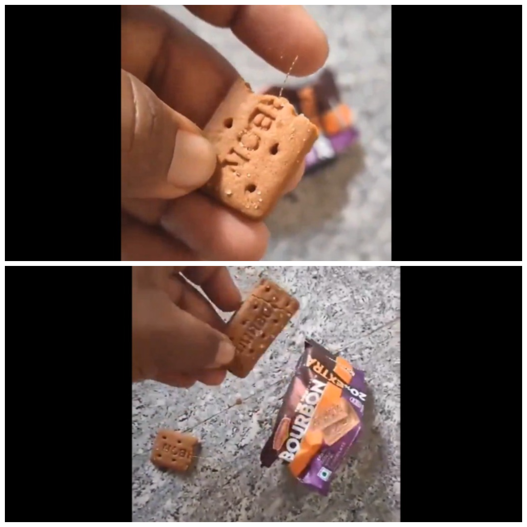 SHOCKING! Telangana man finds iron wire in bourbon biscuit meant for his children; sparks concern (WATCH) shk