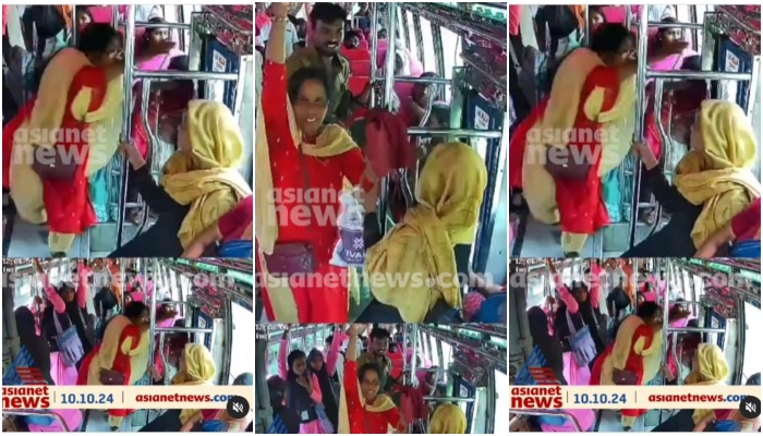 lady passenger fell from running bus in palakkad cctv video out  