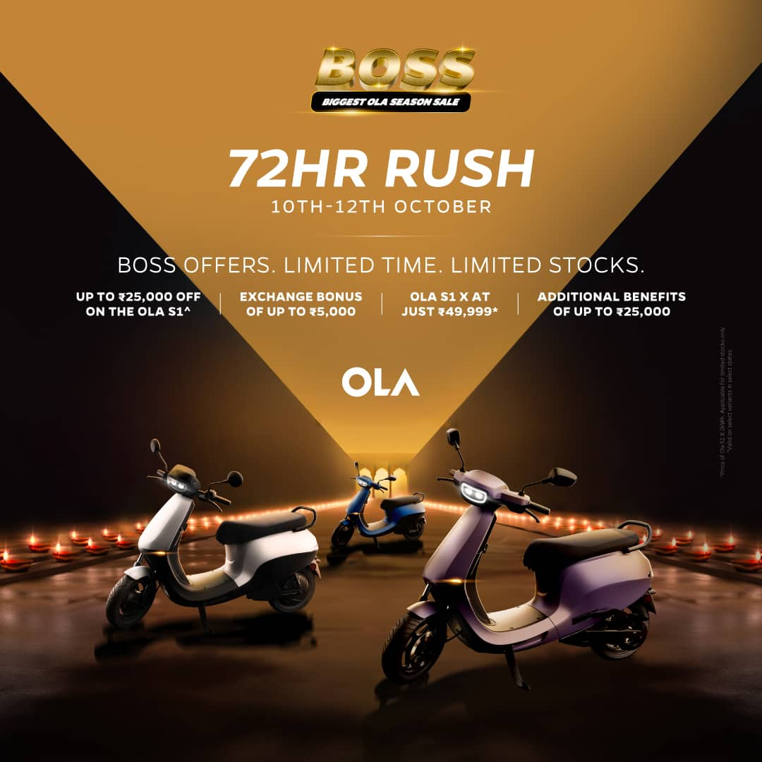 BOSS 72 hour Rush Ola Electric discounts up to rs 30000 on S1 additional benefits of RS 25000 ckm