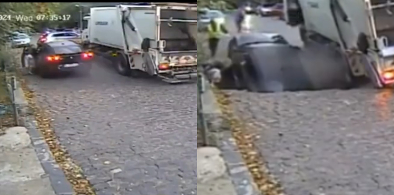 Caught on CCTV Mother and son dramatically rescued after sinkhole swallows them