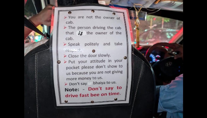 Dont say bhaiya to us put your attitude in your pocket & more Cab driver's viral guidelines sparks debate snt