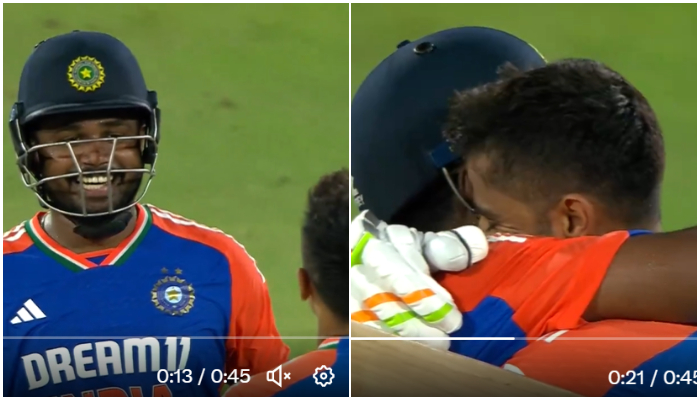 watch video suryakumar yadav hugs sanju samson after century against bangladesh