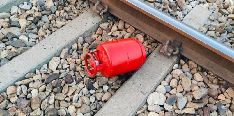 gas cylinder found on railway track another possible derailing attempt 