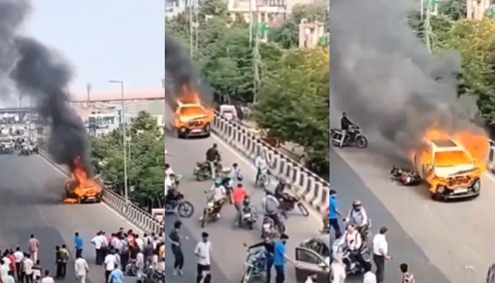 Burning Car Starts to Drive On Its Own In Jaipur san