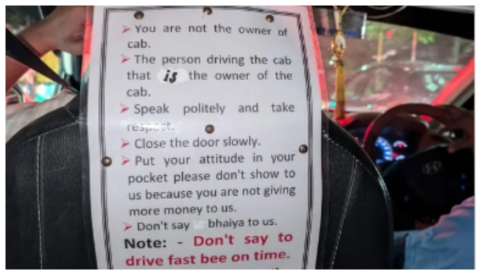 Drivers instructions pasted on taxi for passengers go viral on social media 