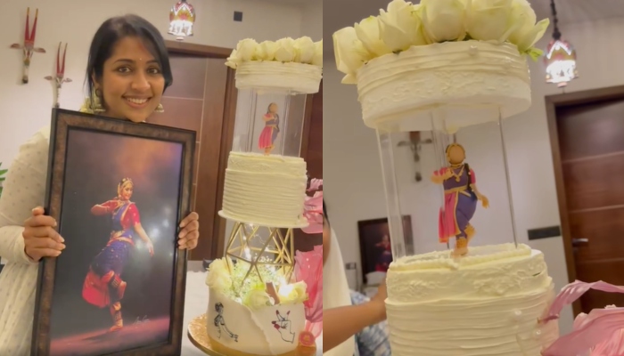 family celebrating actress Navya Nair birthday 