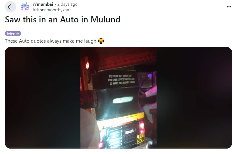 Crush is not important, but cash is Cheeky quote on Mumbai auto goes viral, sparks hilarious reactions snt