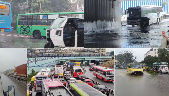 Bengaluru rains disrupt morning commute Traffic jams worsen IMD issues Orange alert WATCH videos vkp