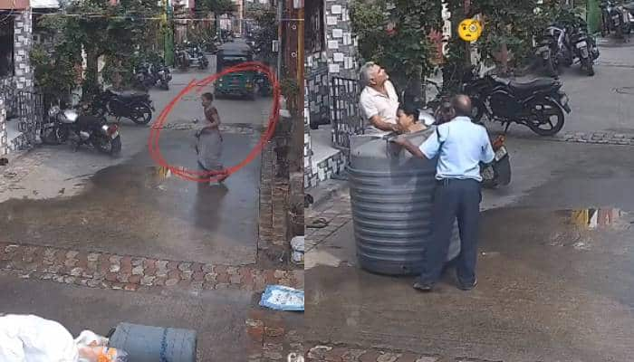 water tank falls on woman shocking video 