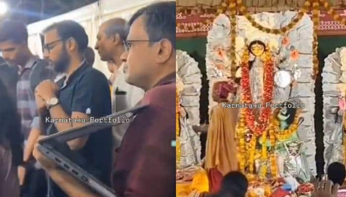 multitasking man with laptop and mobile in Navratri pandal peak bengaluru moment video  