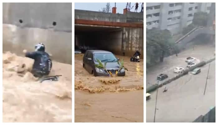 video of a bike rider falls into unexpected rain water while he was on his way through underpass goes viral in social media