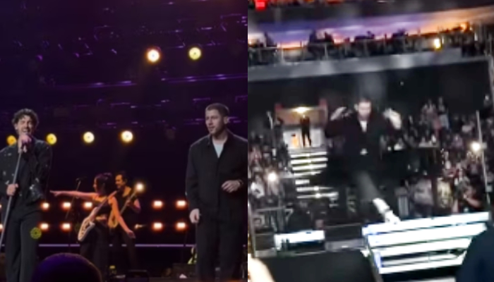 nick jonas flees stage after laser was aimed at him at prague show viral video