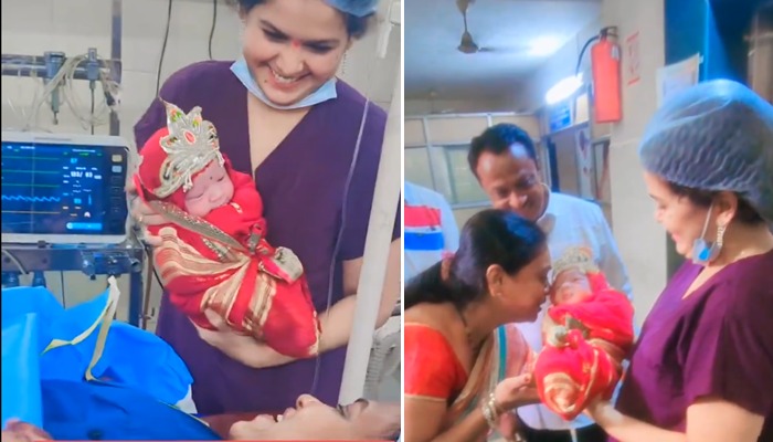 Heartwarming! Doctor dresses baby girl born on Vijayadashami as Goddess Durga; Internet is all hearts (WATCH) shk