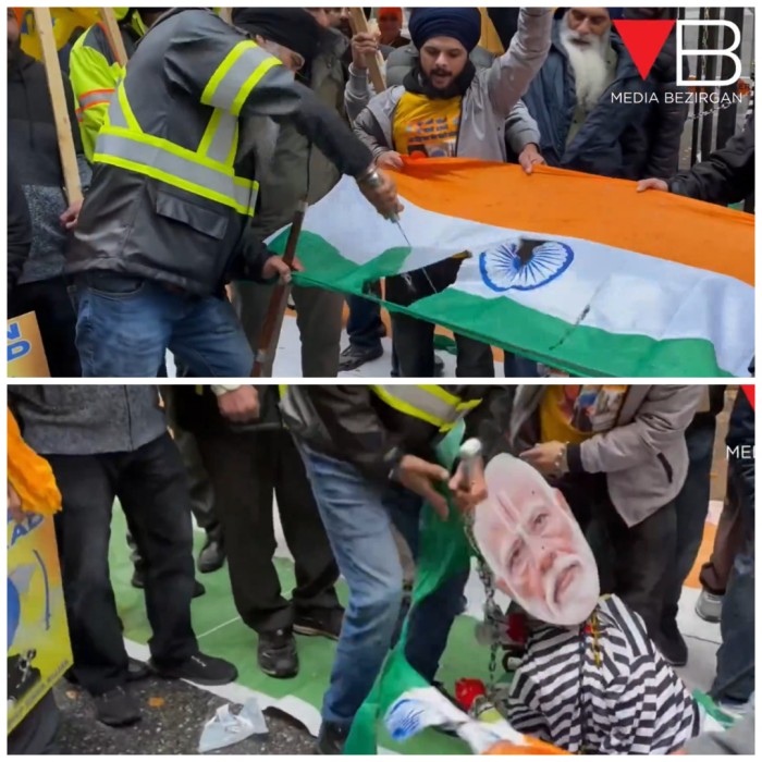 Khalistani supporters deface, kick PM Modi's effigy, cut Indian flag in Vancouver; video sparks outrage  (WATCH) shk