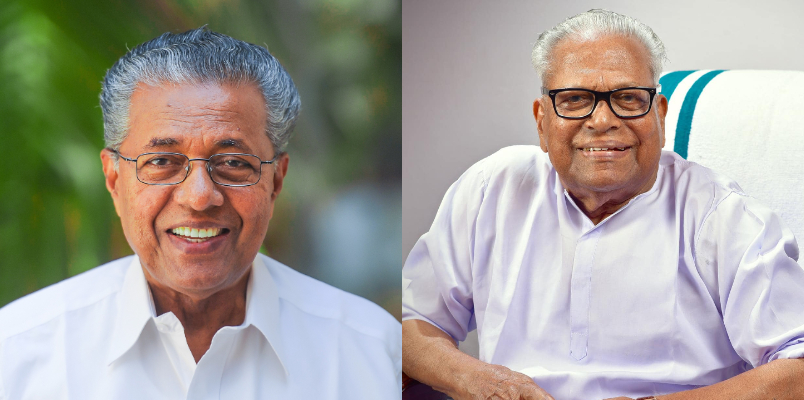 kerala chief minister pinarayi vijayan greets vs achuthanandan on the eve of his 101 th birthday